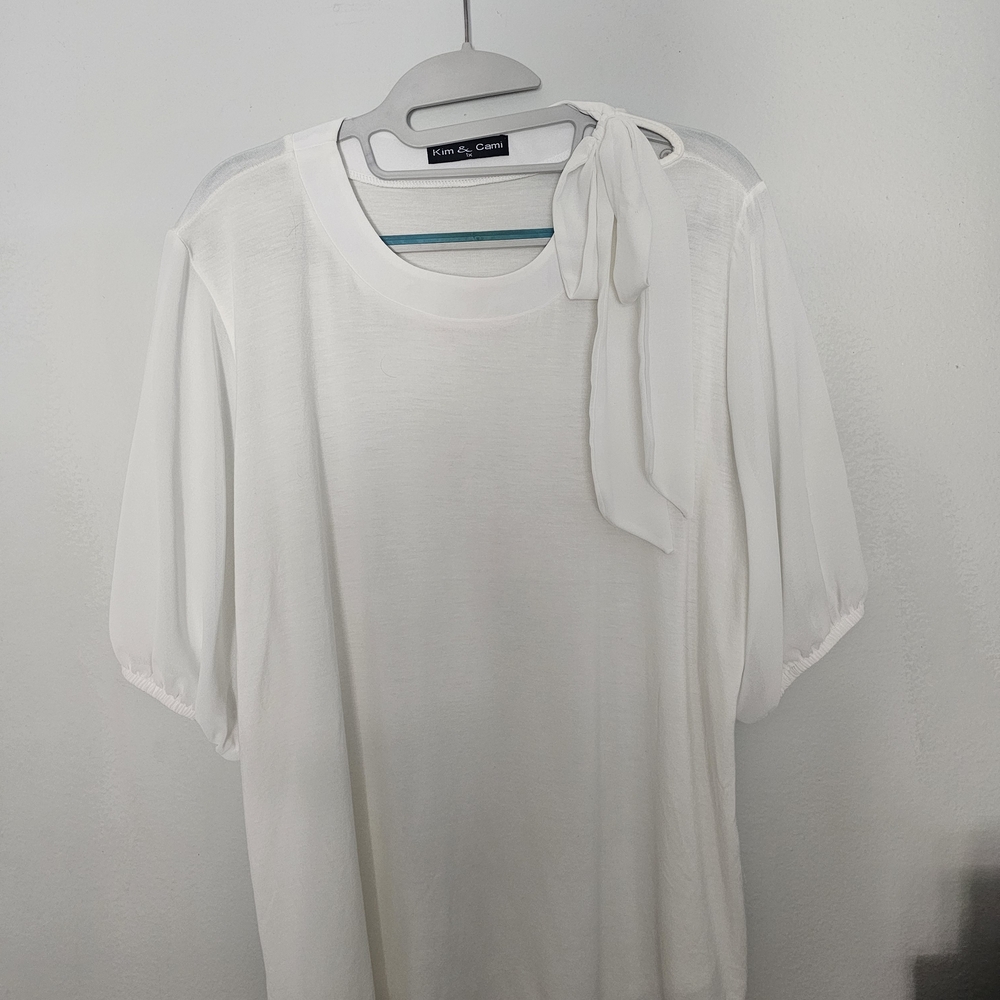 Kim & Cami White Blouse with Bow Accent